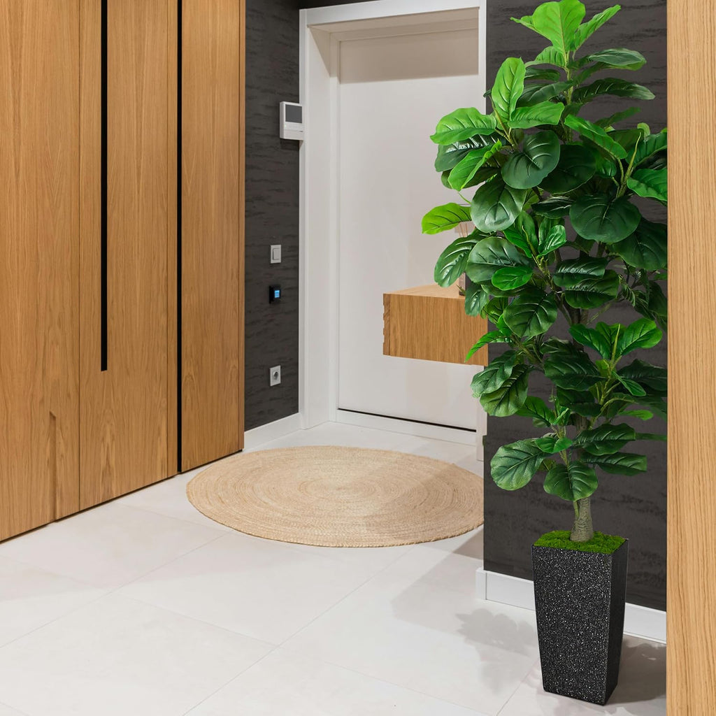 Fiddle Leaf Fig Tree 6ft, 6 Feet Large Tall Fake Plants Indoor with Modern Style Planter, Artificial Silk Tree Living