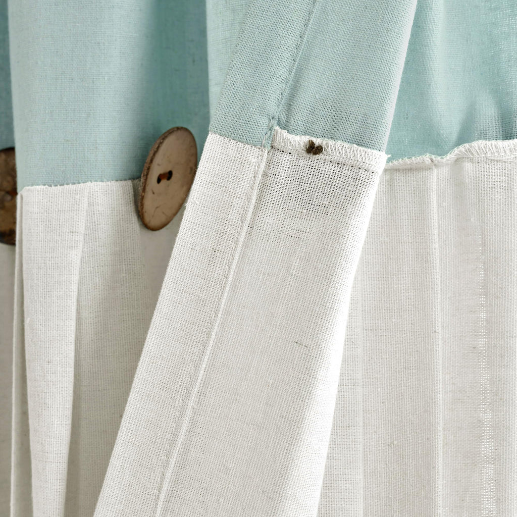 Linen Button Single 72" W x 78" L Blue & White - Extra Long Shower Curtains - Blue Fabric - Farmhouse Bathroom Decor