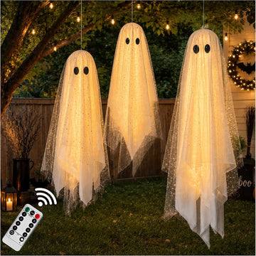 Halloween Decorations outdoor/indoor- Hanging Ghost Decor with Light,Halloween Ornaments,Hallowee n Decor - Set of 3