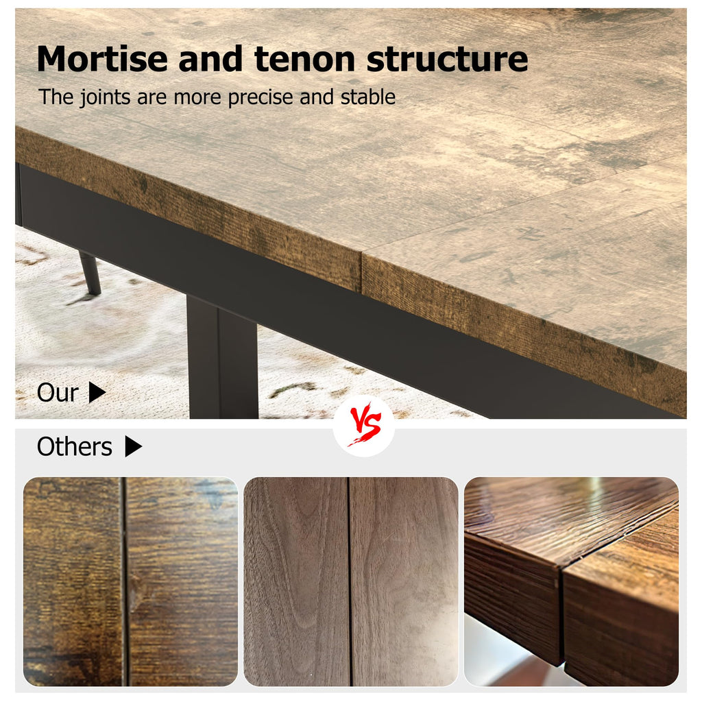 71 Inch Industrial Dining Table for 4-6 Person Rectangle Kitchen Table with Metal Legs, Round Corners, Writing Desk