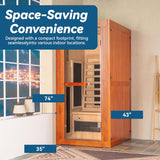 Infrared Home Sauna Room 1 Person Japanese Cedar Indoor Sauna with 7 Carbon Heaters, Red Light Therapy