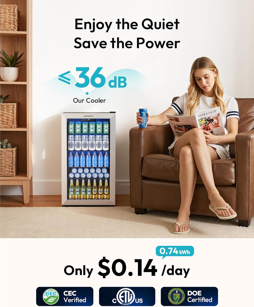 Mini Fridge 130 Can Beverage Refrigerator Cooler Glass Door for Soda Wine Beer, 