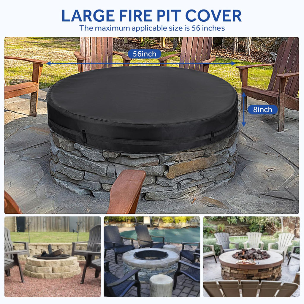 Round Fire Pit Cover, 52-56 Inch In Ground Fire Pit Cover for Outdoor Patio Built in Fire Pit, Heavy Duty Round Gas