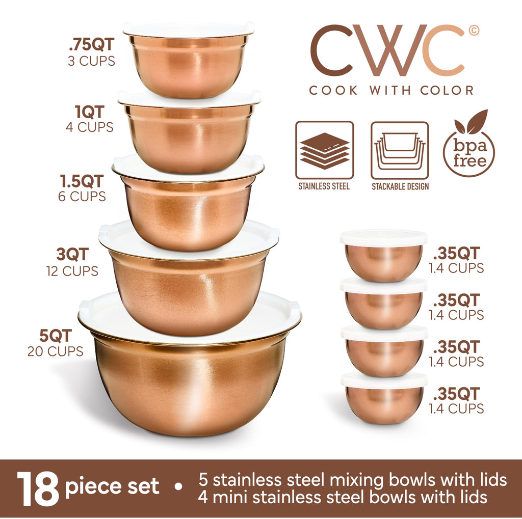 18 Piece Mixing Bowls Set with Airtight Lids, Stainless Steel Bowl Organizers, Food Storage Containers, Meal Prep