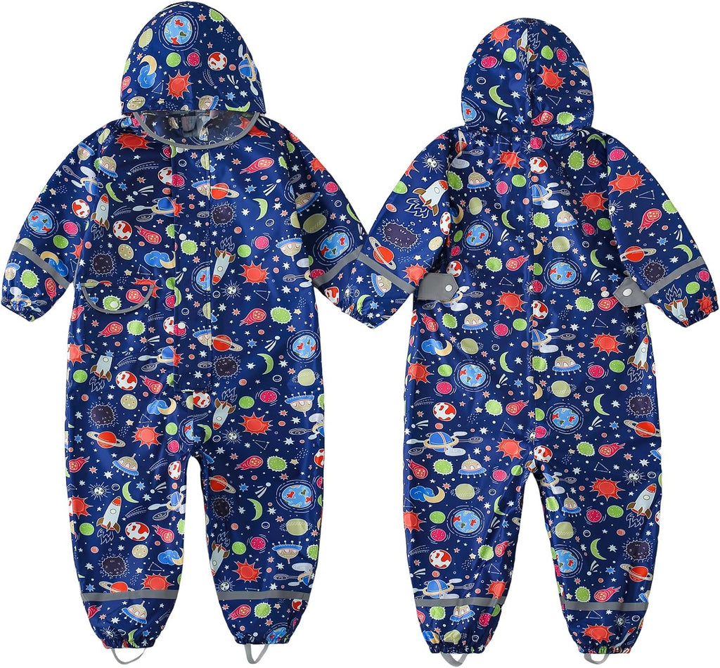 Kids Toddler Rain Suit Girls Boys Raincoat One Piece Waterproof Coverall Lightweight Hoodie Prints Rain Jacket