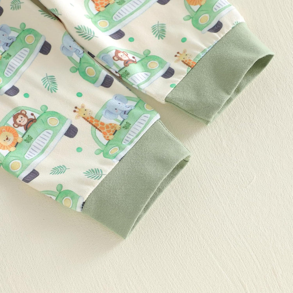 Newborn Baby Boy Clothes Zoo Animals Short Sleeve Romper Shirt Top Pants Hat Set Summer Outfits