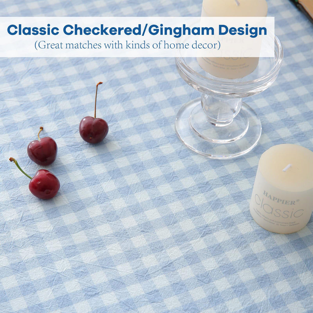 Light Blue White Gingham Ruffle Tablecloth Rectangular 120"x60"