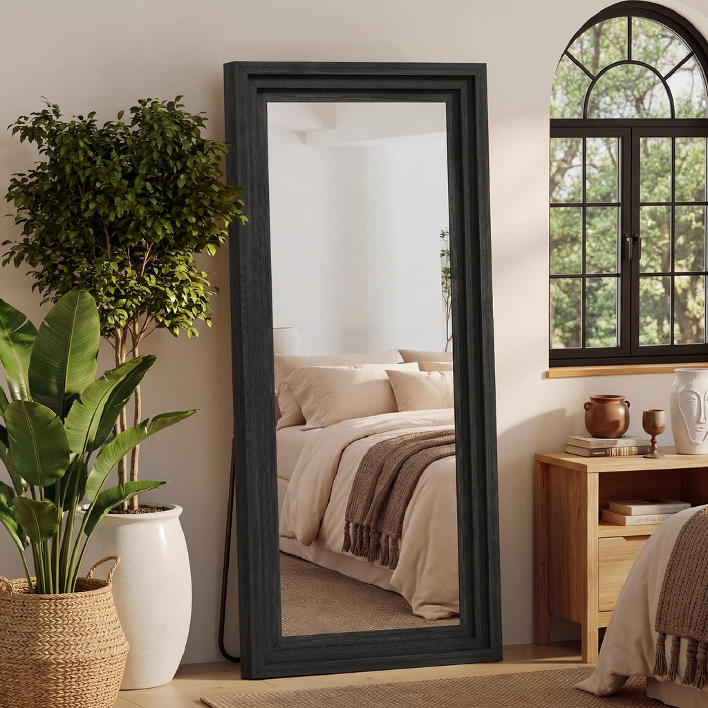 Wood Full Length Mirror 65"x24", Large Solid Wood Frame Floor Mirror
