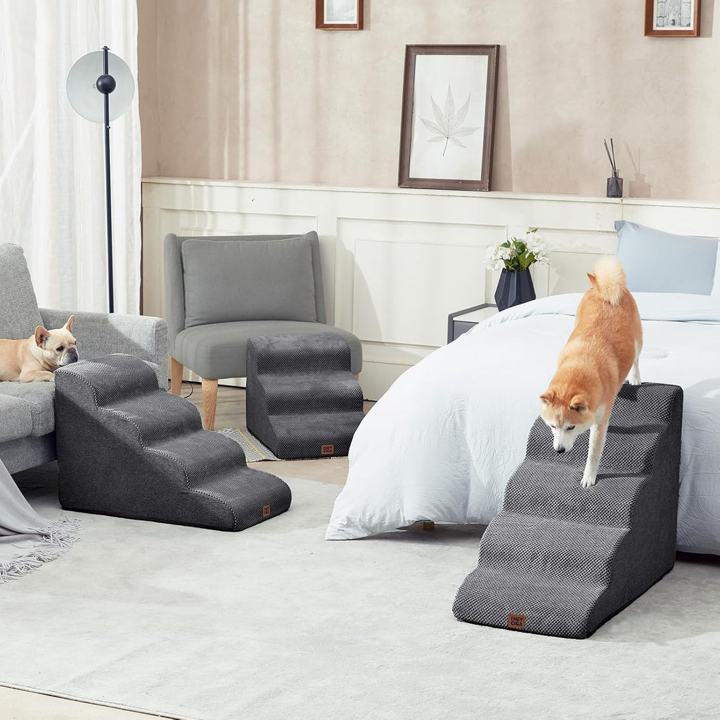Curved Dog Stairs for High Beds 22.6" H, 5-Step Dog Steps, Grey