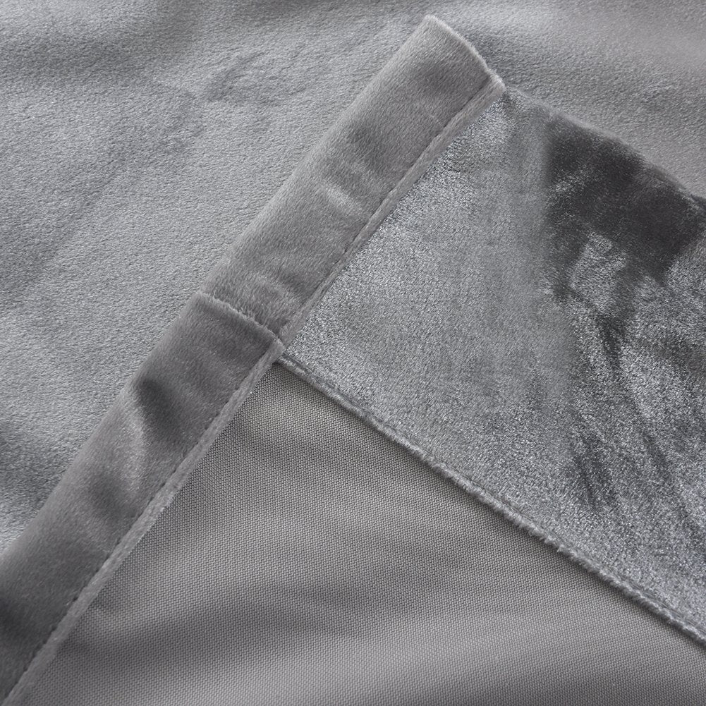 Super Soft Luxury Room Darkening Velvet Silver Gray Classic Blackout Curtains Panels Home Theater Grommet Drapes