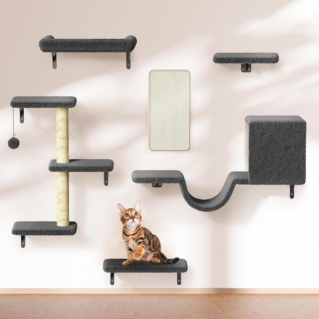 Cat Wall Shelves for Large Cats, Stable & Safe Kitty Walls Furniture Set for 40LBS Cats with Wooden Cat