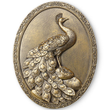 Vintage Peacock Wall Sculpture Antique Wall Decor, Hand Painted Wall Decoration with Embossed Peacock Design, Gold