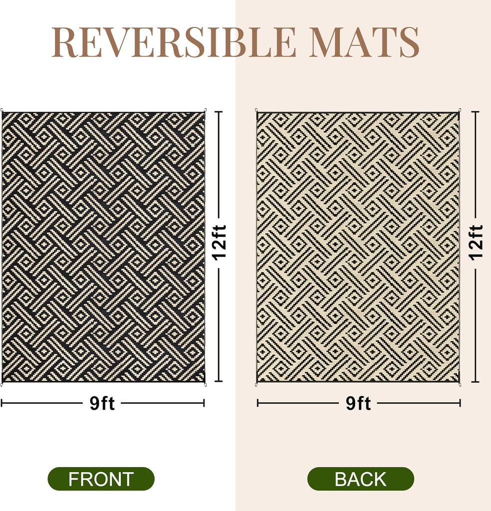 Outdoor Rug 9x12 Patio Waterproof, Large Outdoor Plastic Straw Rug, Reversible Out Door Carpet Campi