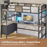 Twin Loft Bed with Desk and 5 Storage Drawers,Loft Bed Twin with LED Lights and Charging Station