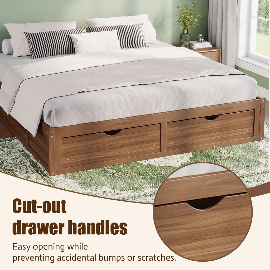 King Size Wooden Floor Bed Frame with 6 Storage Drawers