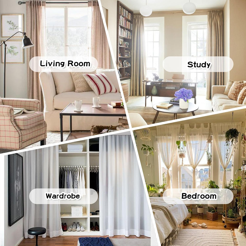 Living Room Curtains, 84 Inch Long Grey Blackout Curtains with Pom Pom Trim, Double Layer Sheer Drapes for Kids Room