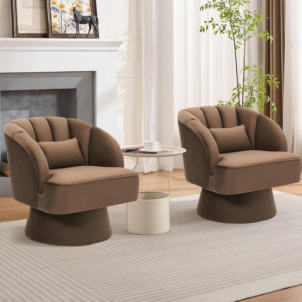 Swivel Accent Chair with Armrests, 360° Mid Century Modern Swivel Barrel Chair, Modern Cozy Velvet Armchair , Brown