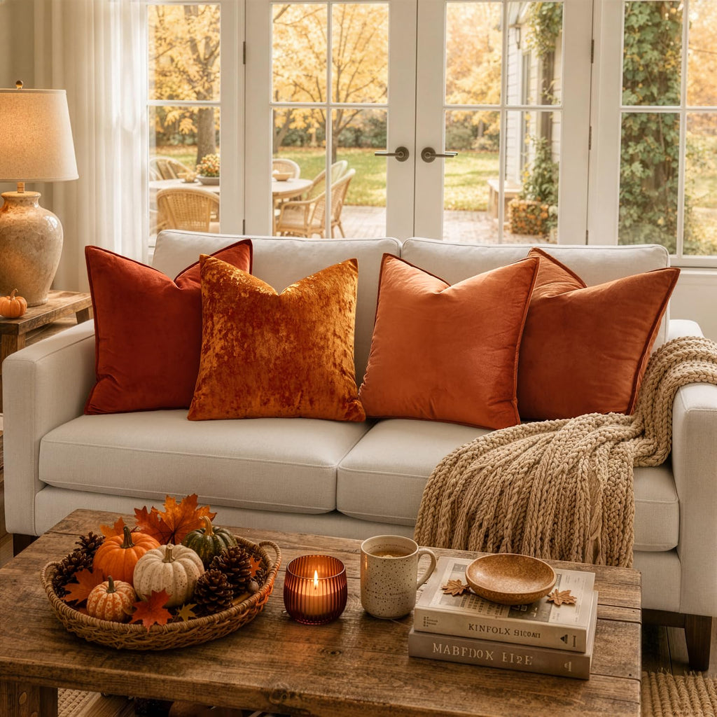 Fall Decorative Burnt Orange Velvet Lumbar Throw Pillow Covers 12x20