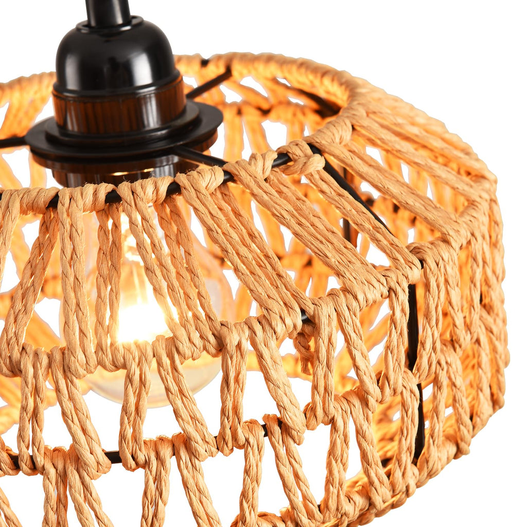 2 Pack Plug in Pendant Light Rattan Hanging Lamp with Switch, Mini Rattan Boho Semi Flush Mount Ceiling Light, Hand