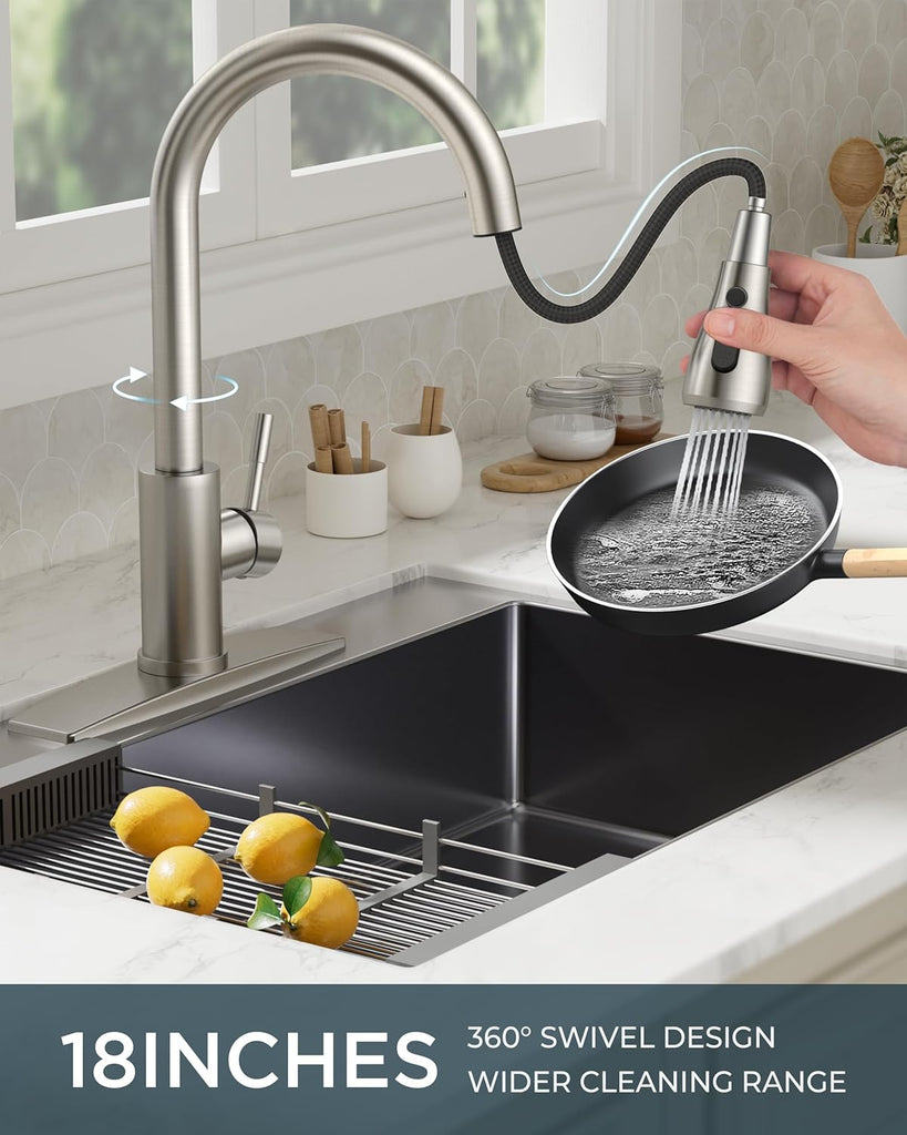Kitchen Faucets with Pull Down Sprayer, Brushed Nickel High Arc Single Handle Stainless Steel Bar Sink Faucet with