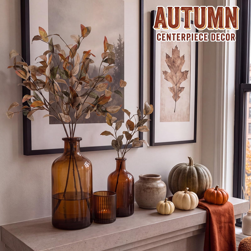 6 Pcs Autumn Eucalyptus Spray 24" Artificial Fall Leaf Branch Stems for Vase Fall Wedding Greenery Picks Autumn Home