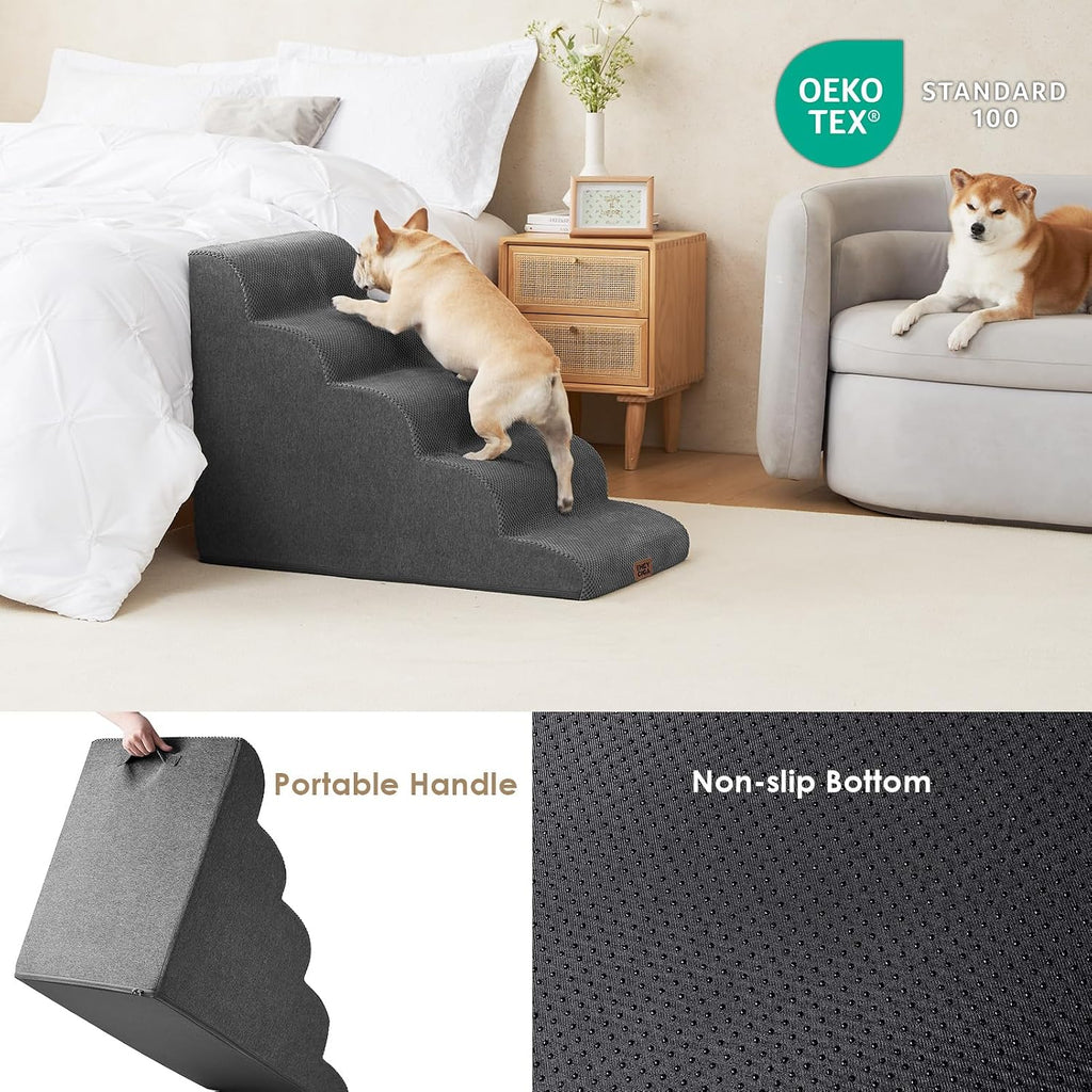 Extra Wide Dog Stairs for Large Dogs, 24.4" H Pet Step, Grey