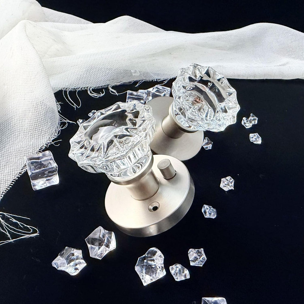 Solid Crystal Glass Door Knobs (Stain Nickel, Privacy)