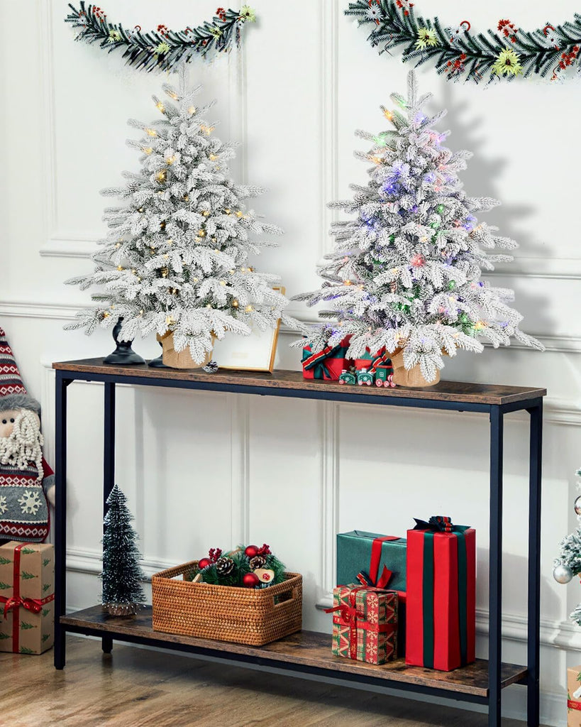 Prelit Flocked Christmas Tree, Artificial Small Christmas Tree with Led Lights, Frosted LED Xmas Tree with Snow