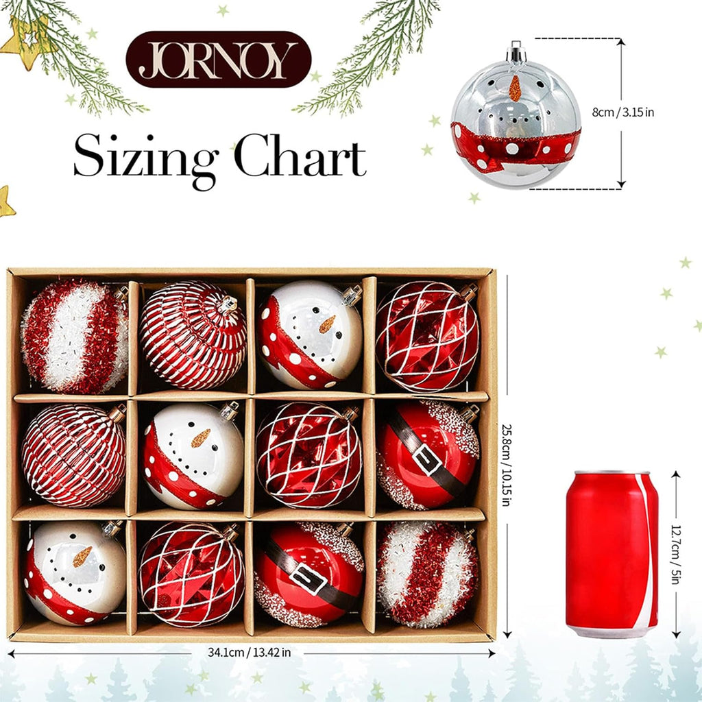 3.12-Inch Christmas Balls Ornaments for Tree, Red & White - Set of 12