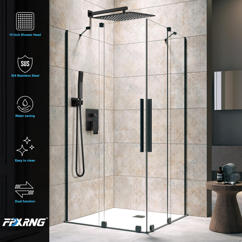 Shower Faucet Set with 16 Inch Matte Black Rain Shower Head