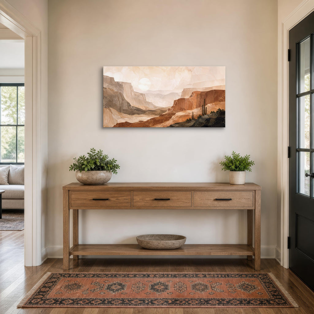 Desert Canvas Wall Art, 40 x 20 Inch Warm Southwest Cactus Landscape Print, Terracotta Neutral Horizontal Wall Decor