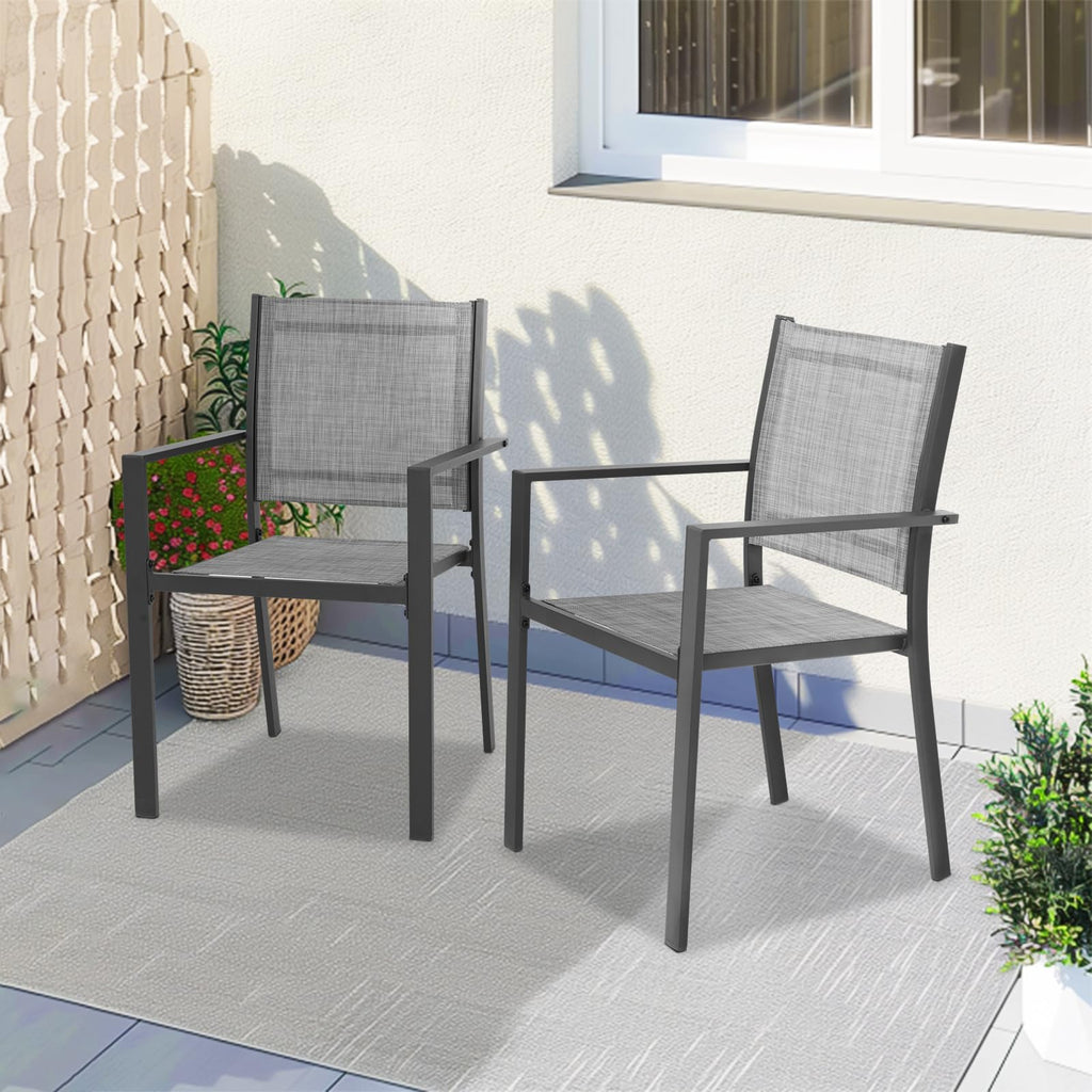 Patio Dining Chairs, All-Weather High-Resilience Textilene Outdoor Dining Chair Set of 4, Heavy-Duty Stackable