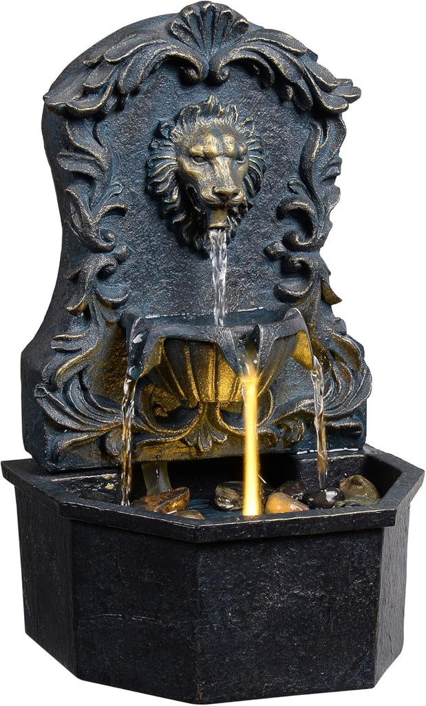 Tabletop Waterfall Fountain with Lion Head - Resin Table Top Water Fountains Indoor for Desk & Home Decor (RJ-21116N)