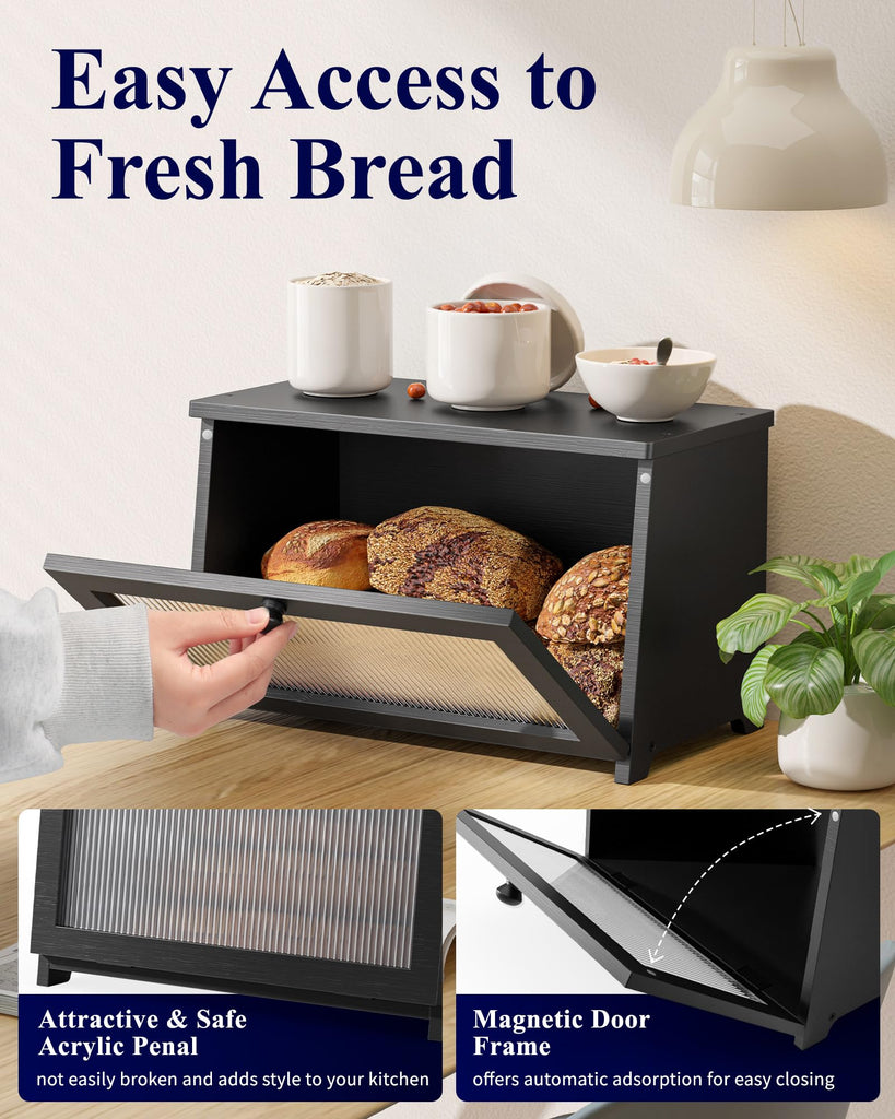Bread Box - Wooden Countertop, 1-Tier, Black