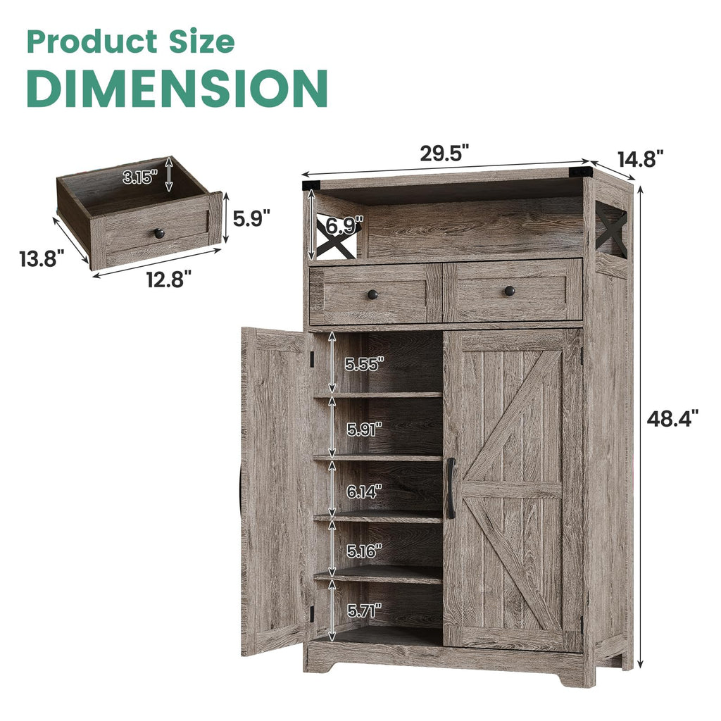 Farmhouse Shoe Cabinet with Doors, 6-Tier Shoe Storage Cabinet