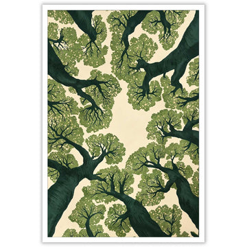 Vintage Forest Landscape Poster Japanese Botanical Canvas Wall Art Serene Green Nature Canopy Trees Prints Painting