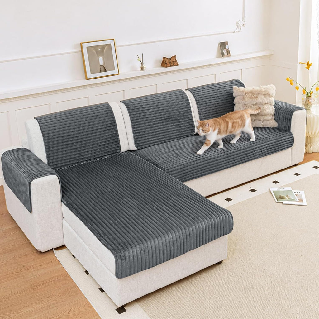 Couch Covers for Dogs Waterproof Flannel Striped Sofa Cover Pet Friendly Washable Dog Mat for Couch Anti Slip