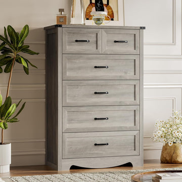 Tall 6-Drawer Dresser , Modern Wooden Chest of Drawers with Metal Handles, Anti-Tipping Design, Sturdy and Stable