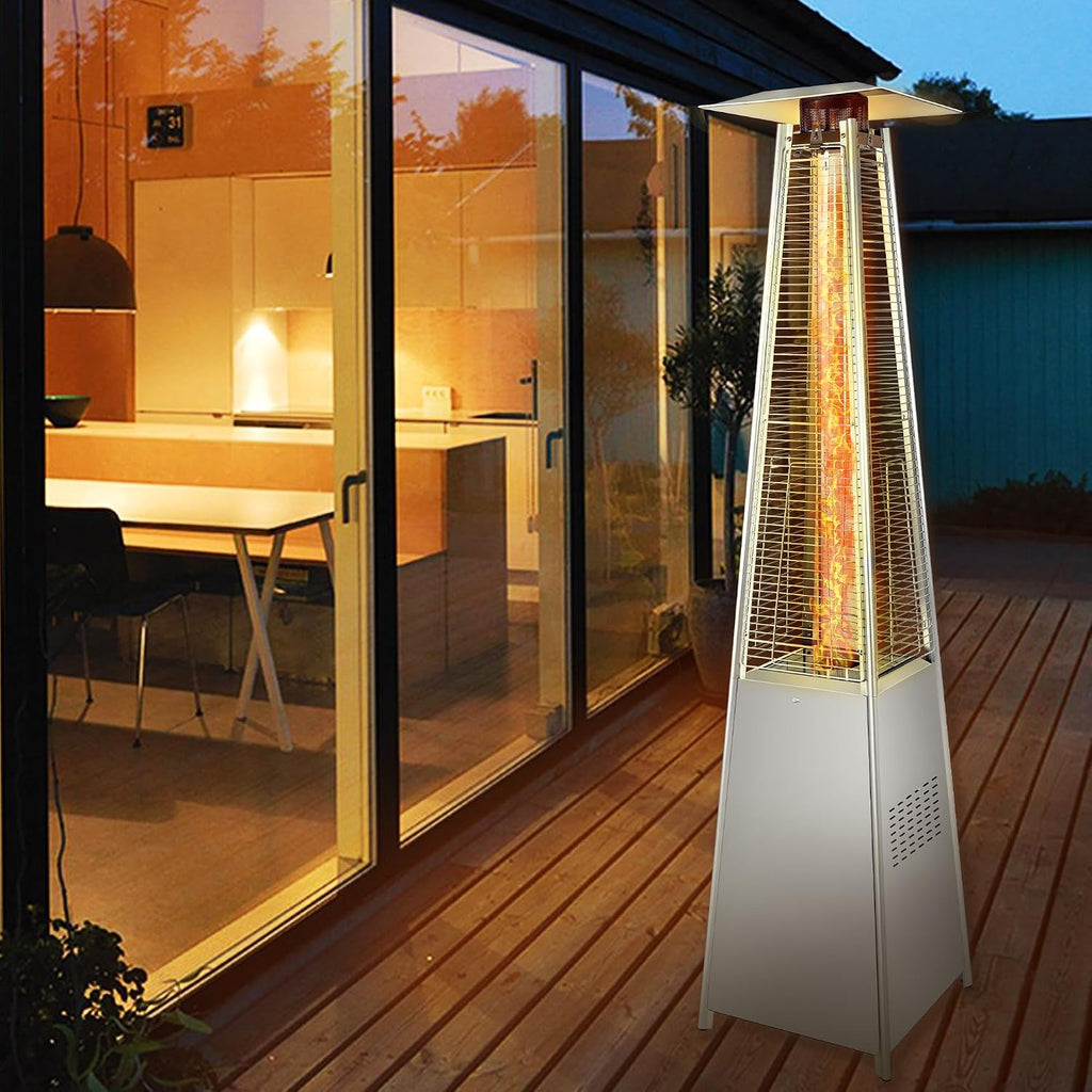 Pyramid Patio Heater, 48000 BTU Glass Tube Propane Patio Heater with Wheels and Cover, Outdoor Propane Heaters
