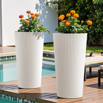 24" Tall Planters for Outdoor Plants Set of 2 - Round White