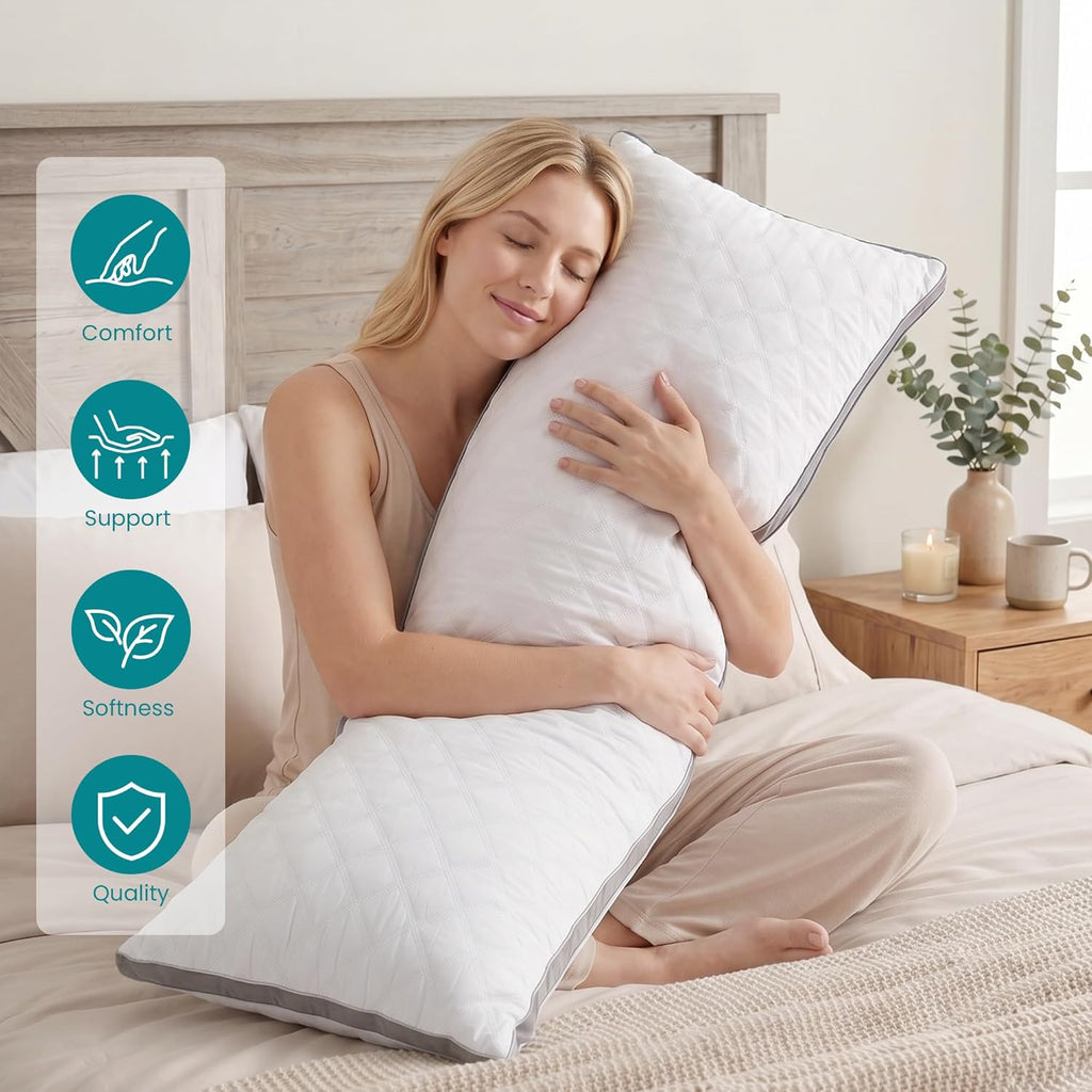Full Body Pillow for Side Sleeper, Adjustable Firm Long Bed Pillow | Extra Fill Plush Support - Large Quilted Loft