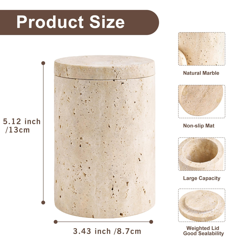 Lidded Marble Canister, Non-slip Natural Marble Bathroom Container