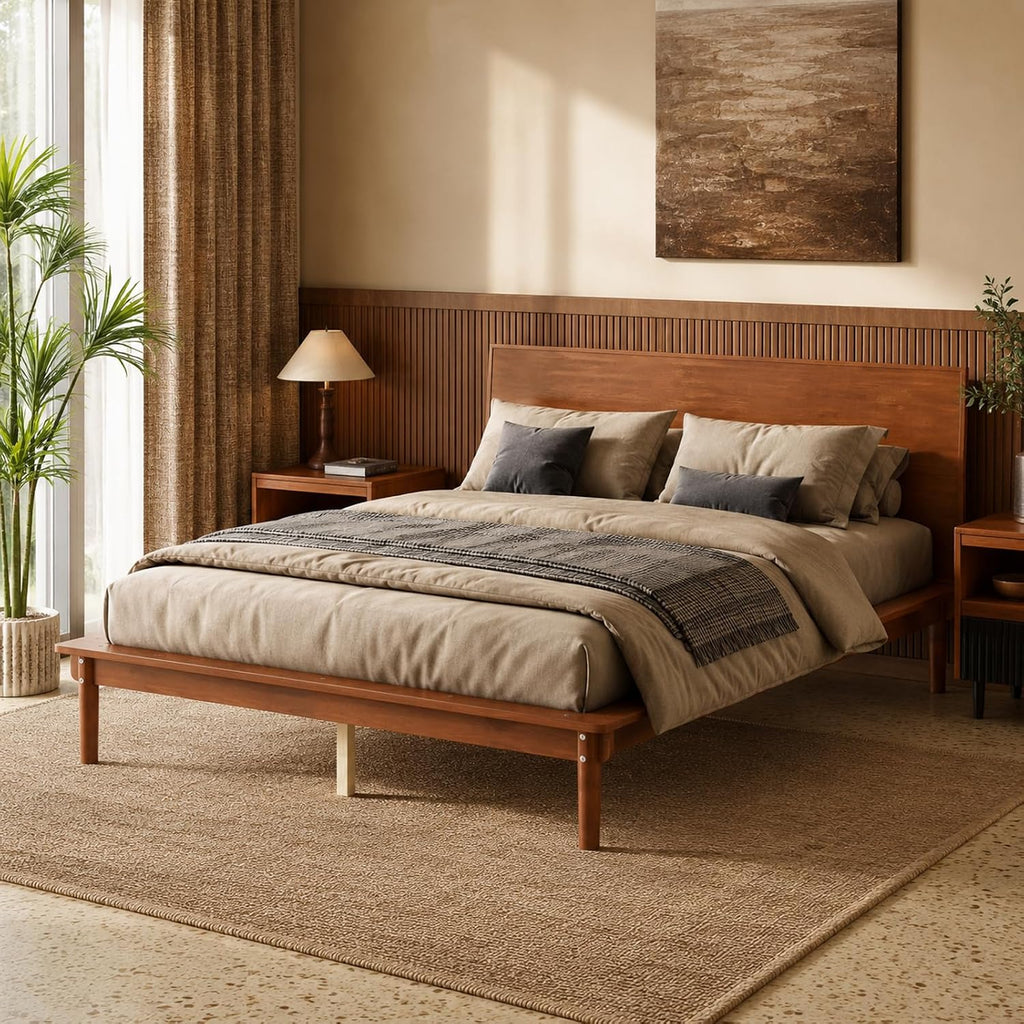 Wood Bed Frame with Headboard & 8.8" Under Bed Storage
