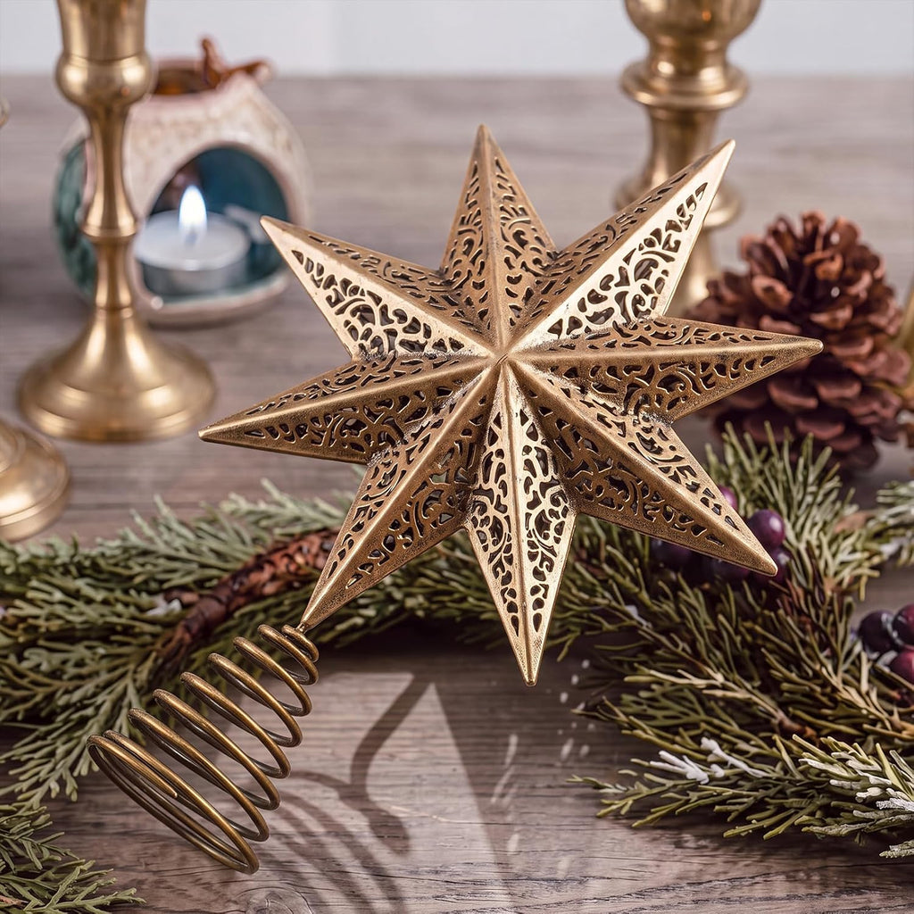 8 * 11 Inch Brass Star Christmas Tree Topper Metal Christmas Decor