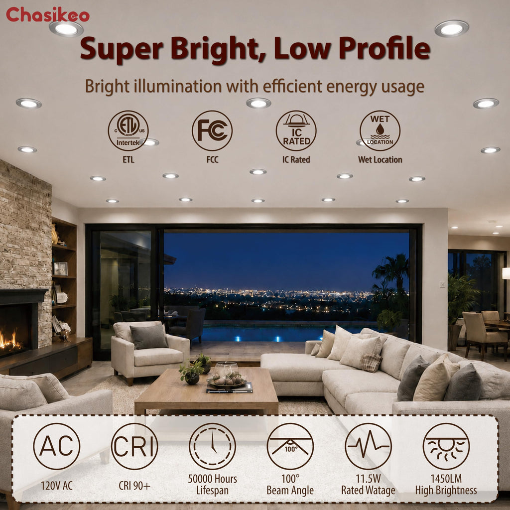 4 Pack 6 Inch Metal LED Recessed Lighting, Brushed Nickel LED Can Lights