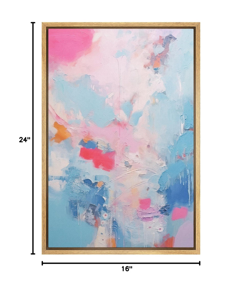 Framed Canvas Print Wall Art Pink Baby Pastel Blue Landscape Abstract Geometric Illustration Minimalism Decorative