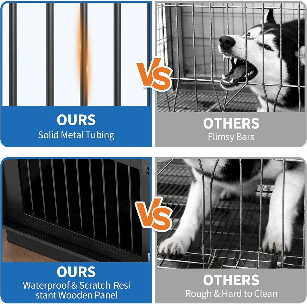 47" Dog Furniture Crate, Large Furniture Style Dog Crate w/ 2 Storage Draws & Removable Divider