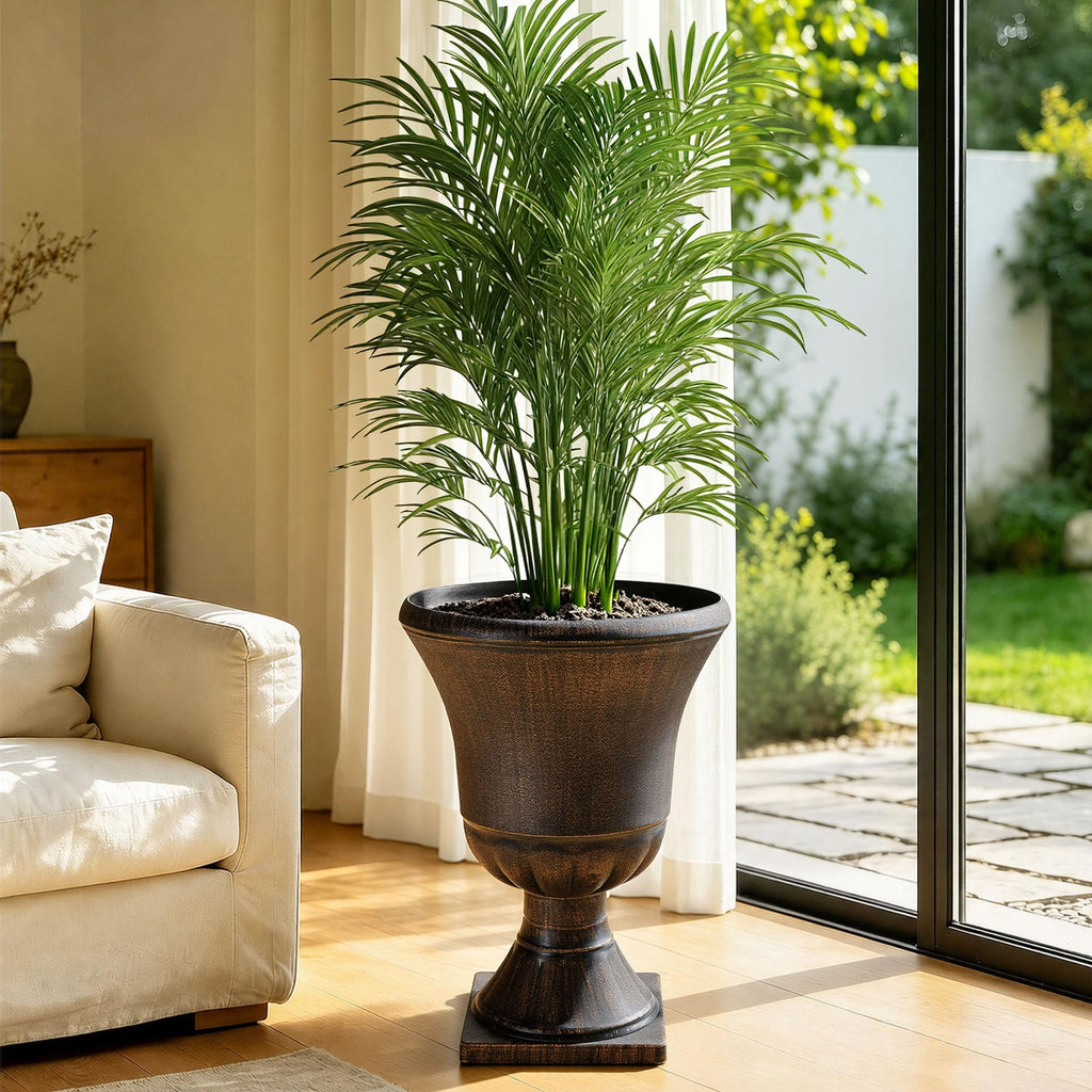 22" Tall Urn Planters Set of 2 Large Flower Pots, Antique Bronze