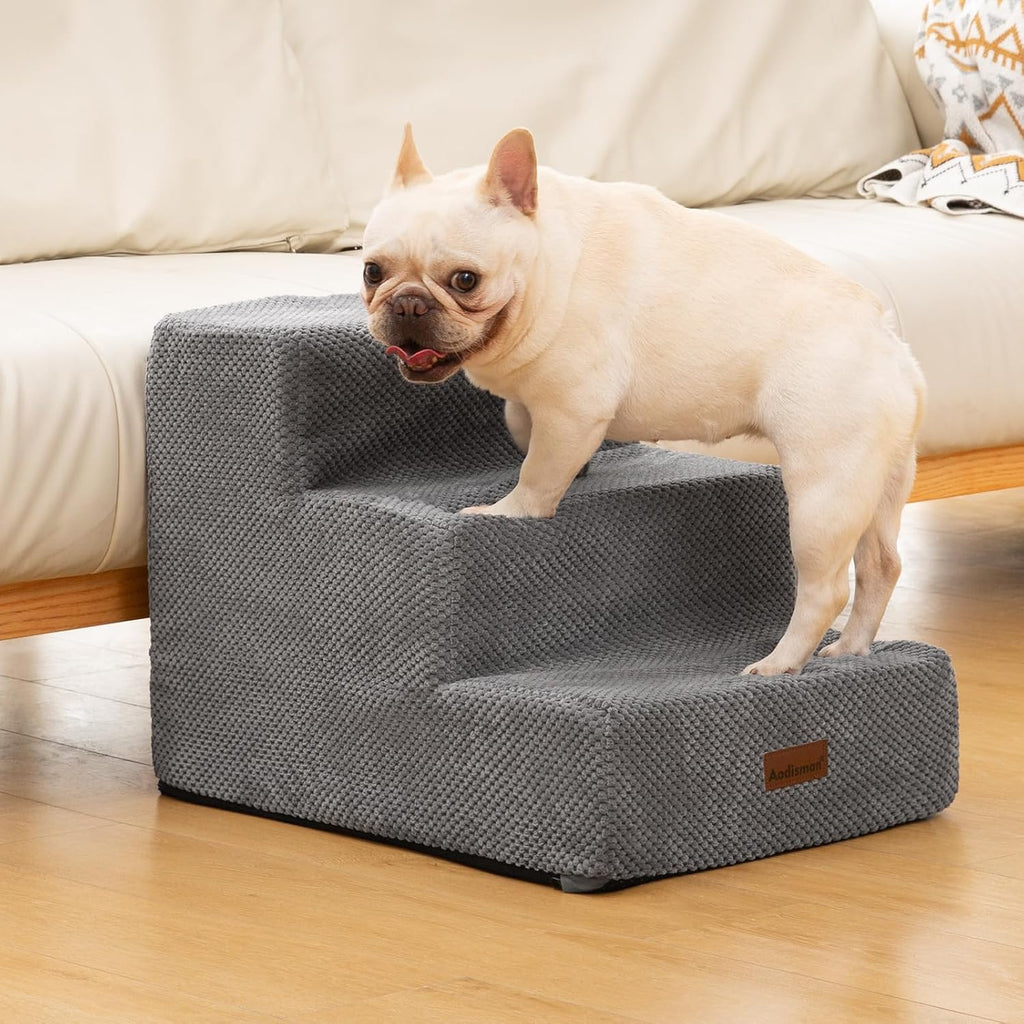 Dog Stairs for Small Dogs, Wider 3-Step Pet Steps for Couch & Bed