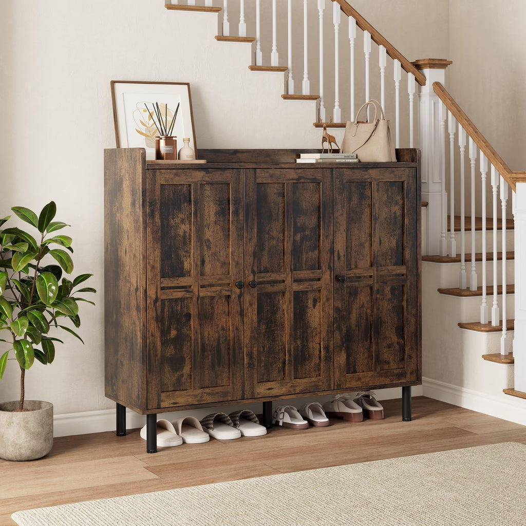 Shoe Cabinet with 3 Doors, Shoe Rack, Rustic Brown
